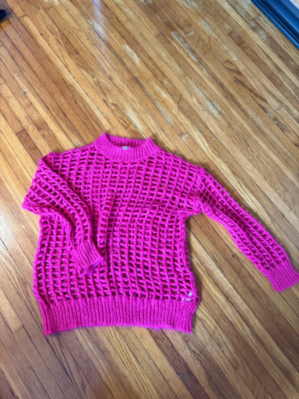 Urban Outfitters Hot Pink Open-Weave Turtleneck Sweater